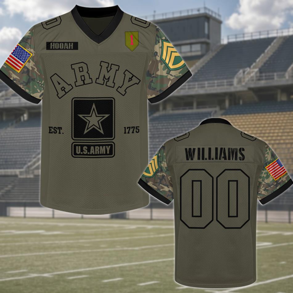 US Military Football Jersey Authentic Camo Custom All Branches Rank Division Name For Military Retirement Veteran Dad Grandpa H2511 Trna