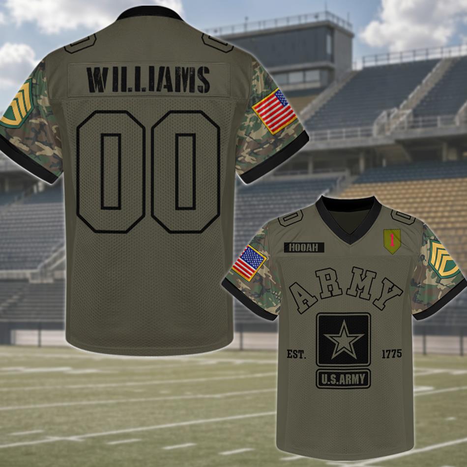 US Military Football Jersey Authentic Camo Custom All Branches Rank Division Name For Military Retirement Veteran Dad Grandpa H2511 Trna