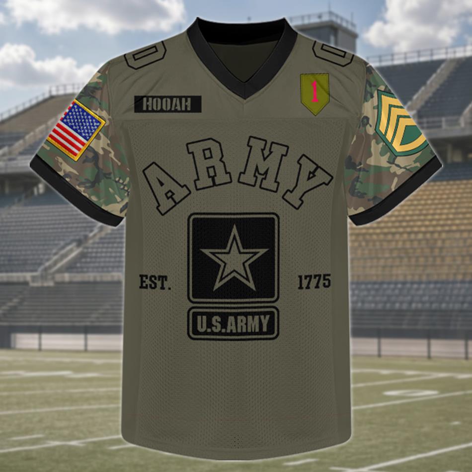 US Military Football Jersey Authentic Camo Custom All Branches Rank Division Name For Military Retirement Veteran Dad Grandpa H2511 Trna