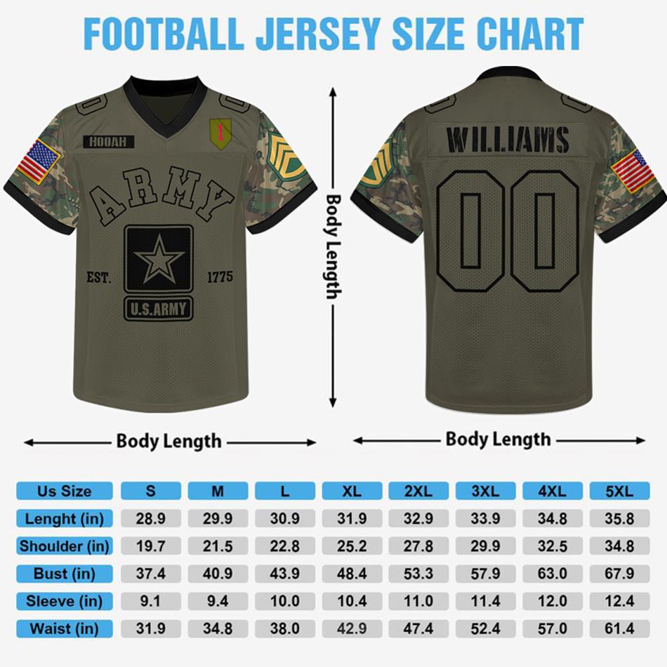 US Military Football Jersey Authentic Camo Custom All Branches Rank Division Name For Military Retirement Veteran Dad Grandpa H2511 Trna
