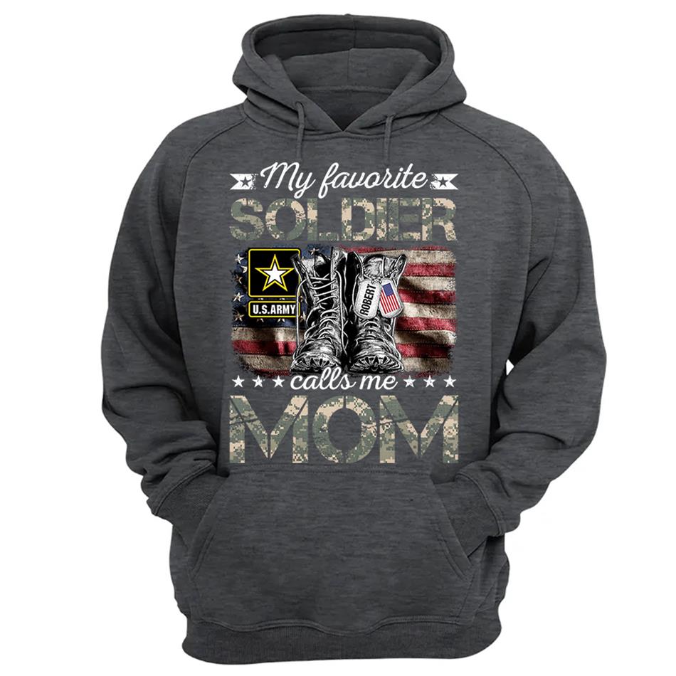 My Favorite Soldier Calls Me Mom Military Combat Boots Flag Custom Name Shirt Gift For US Military Family Members H2511