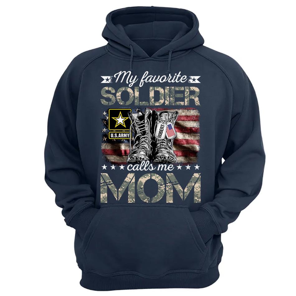 My Favorite Soldier Calls Me Mom Military Combat Boots Flag Custom Name Shirt Gift For US Military Family Members H2511