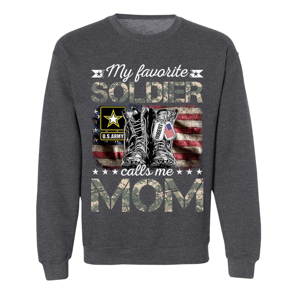 My Favorite Soldier Calls Me Mom Military Combat Boots Flag Custom Name Shirt Gift For US Military Family Members H2511