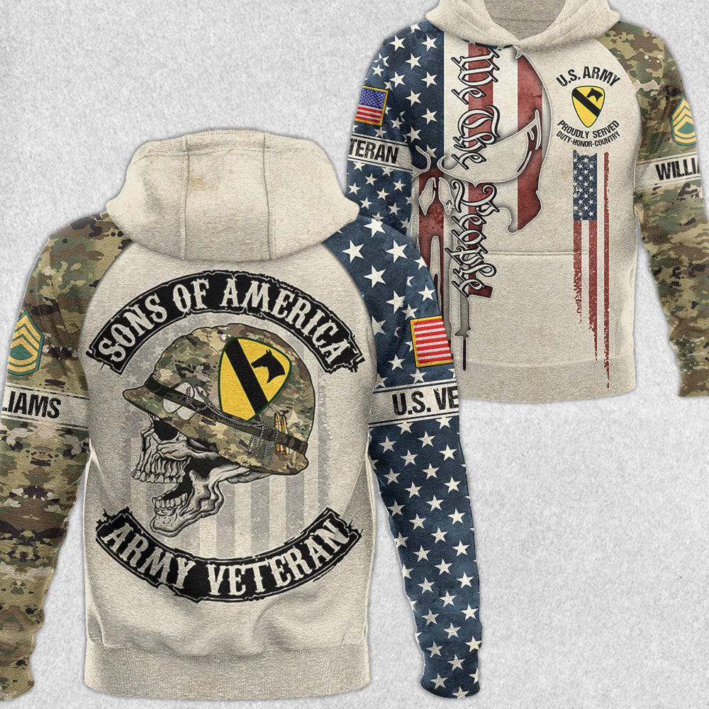 Sons Of America US Veteran Skull All Over Print shirt For Soldier Veteran H2511