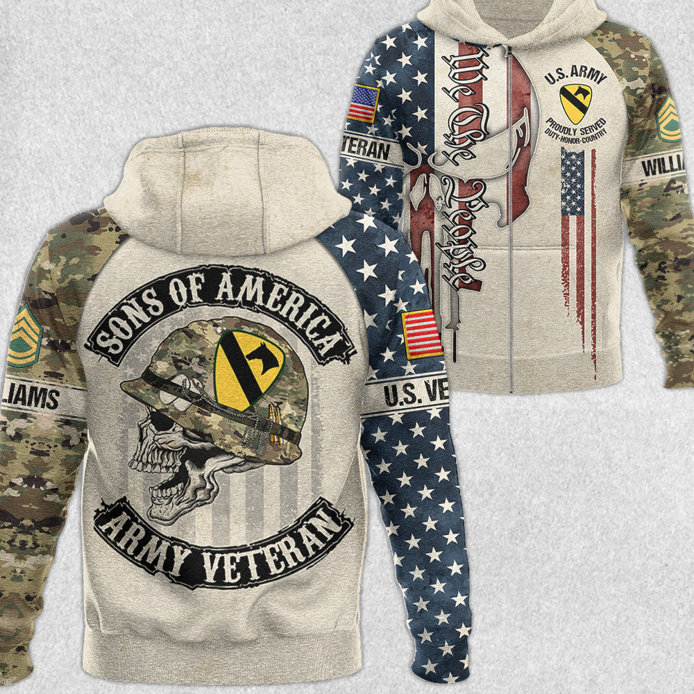 Sons Of America US Veteran Skull All Over Print shirt For Soldier Veteran H2511