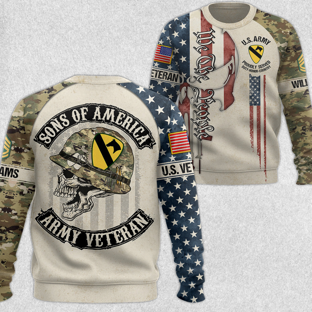 Sons Of America US Veteran Skull All Over Print shirt For Soldier Veteran H2511