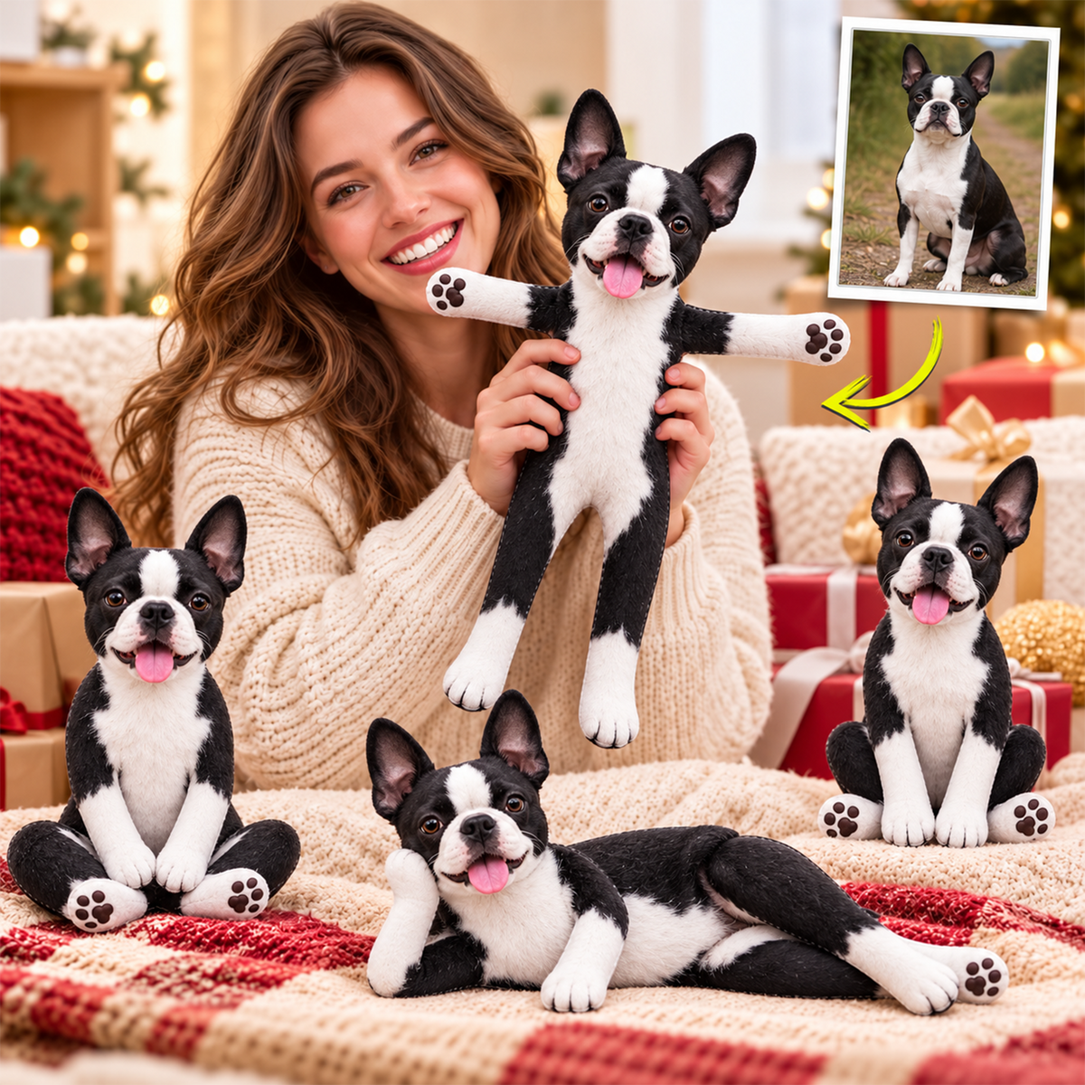 Personalized Boston Terrier Photo Pet Squishy Toy Poseable Plush Doll, Funny Gift For Dog Mom, Dad, Pet Lover T1807 T24 TL06