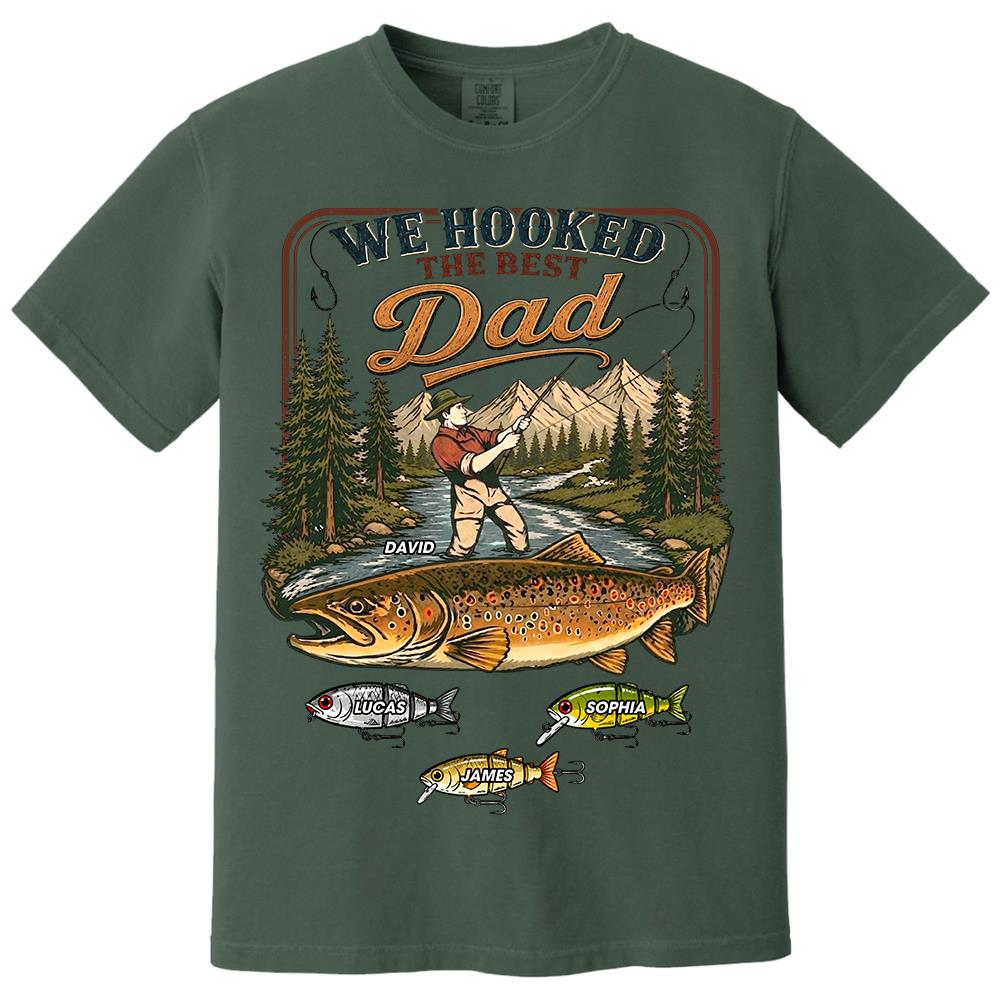 We Hooked The Best Dad, Personalized Fishing Dad Shirt With Custom Kids, Gift For Fishing Fathers Day, Gift For Dad Husband Grandpa MI209 Hv01