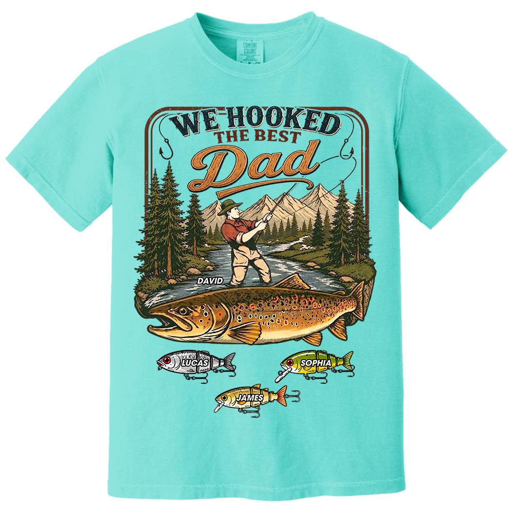 We Hooked The Best Dad, Personalized Fishing Dad Shirt With Custom Kids, Gift For Fishing Fathers Day, Gift For Dad Husband Grandpa MI209 Hv01