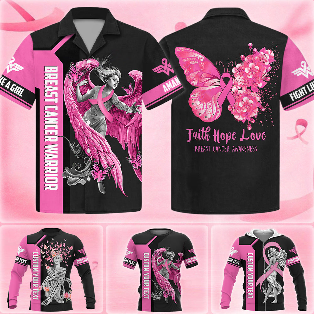 Faith Hope Love Breast Cancer Awareness All Over Print Shirt For Breast Cancer Warrior Survivor Pink Ribbon Butterfly H2511 Trna