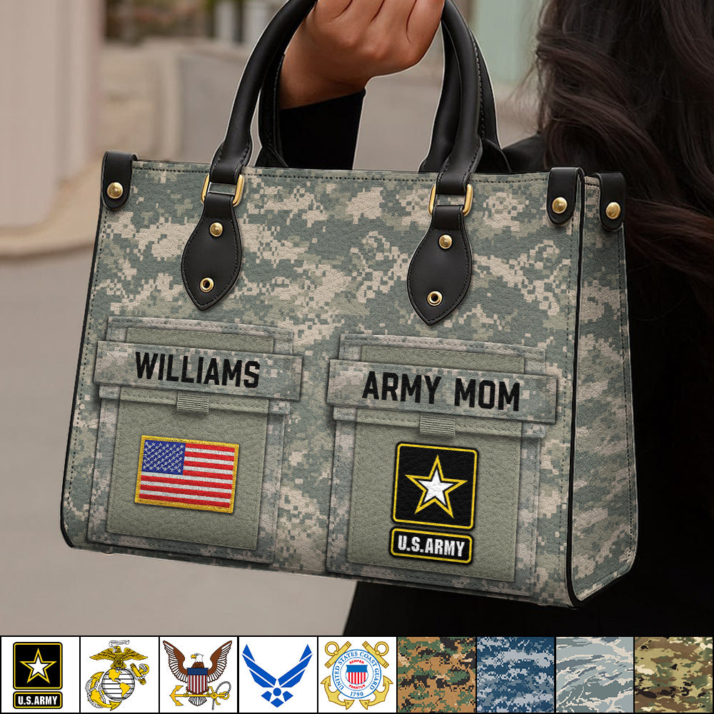 Proud Army Mom Custom Camouflage Leather Handbag Gift For US Army Mom Wife Grandma Sister... Military Gift H2511 Trna