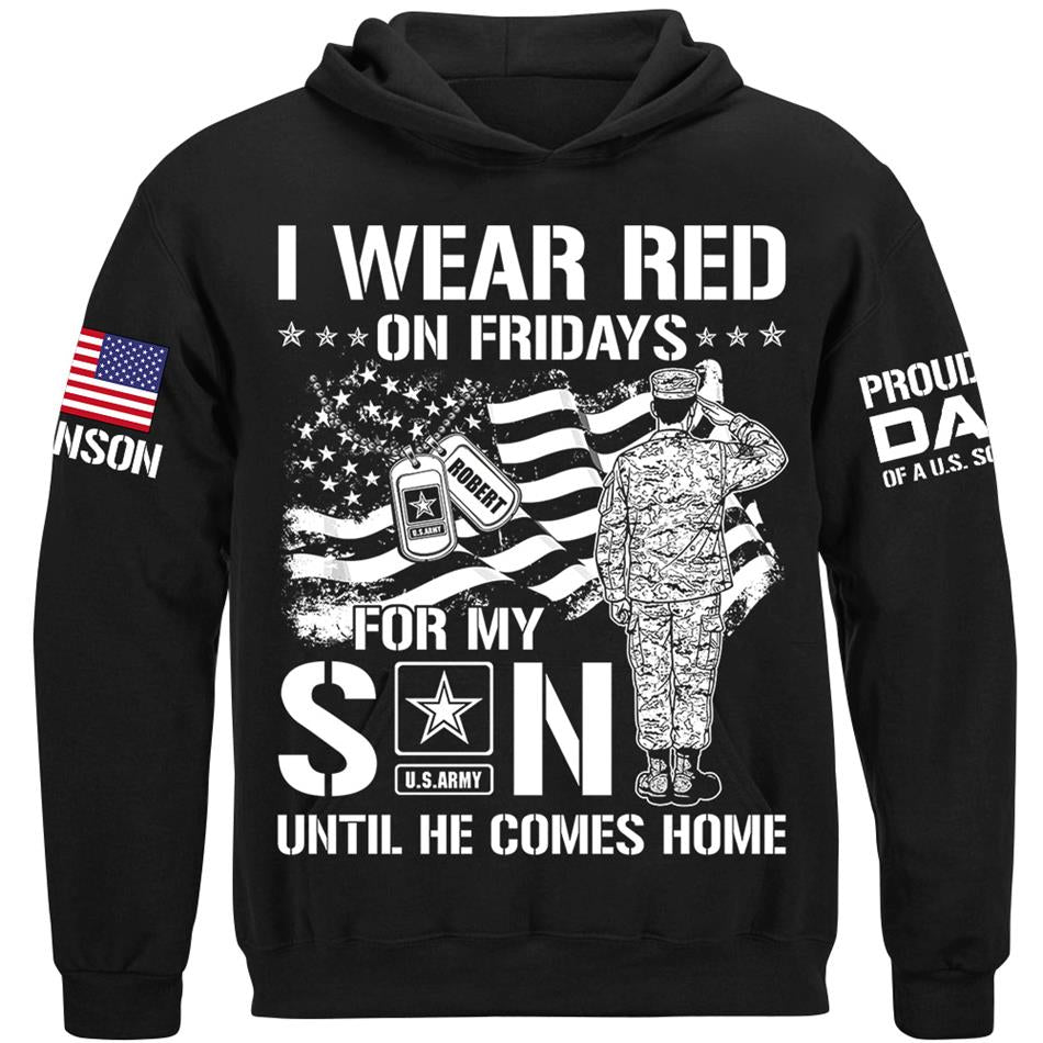 I Wear Red On Friday For My Son Proud Dad Mom OF US Soldier Support Our Troops Personalized Shirt For Military Dad Mom Sister Grandma Family Shirt H2511 Trna