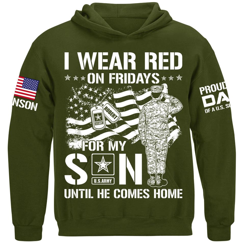 I Wear Red On Friday For My Son Proud Dad Mom OF US Soldier Support Our Troops Personalized Shirt For Military Dad Mom Sister Grandma Family Shirt H2511 Trna