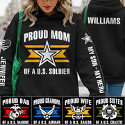Proud Mom Of A US Soldier Personalized All Over Print Shirt Hoodie Gift For Military Mom Dad Family Members Hoodie H2511 Trna