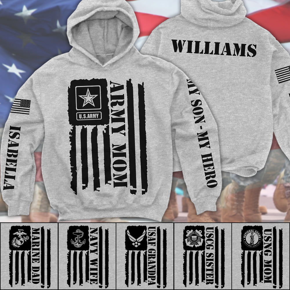 Proud Military Mom Dad Distressed Flag Custom All Over Print Shirt Hoodie Gift For US Military Family H2511 Trna