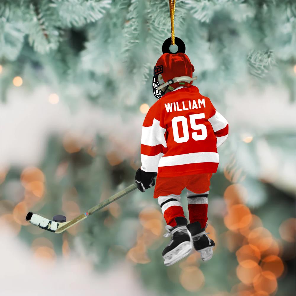 Little Hockey Player Custom Name Number Christmas Acrylic Ornament Gift For Hockey Lovers H2511 Nh00