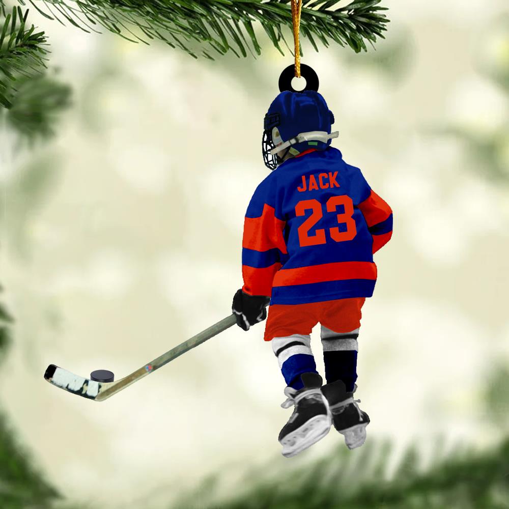 Little Hockey Player Custom Name Number Christmas Acrylic Ornament Gift For Hockey Lovers H2511 Nh00