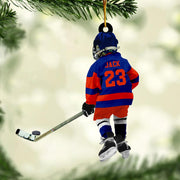 Little Hockey Player Custom Name Number Christmas Acrylic Ornament Gift For Hockey Lovers H2511 Nh00