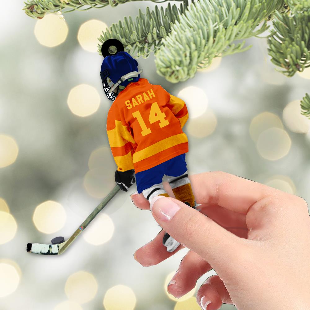 Little Hockey Player Custom Name Number Christmas Acrylic Ornament Gift For Hockey Lovers H2511 Nh00