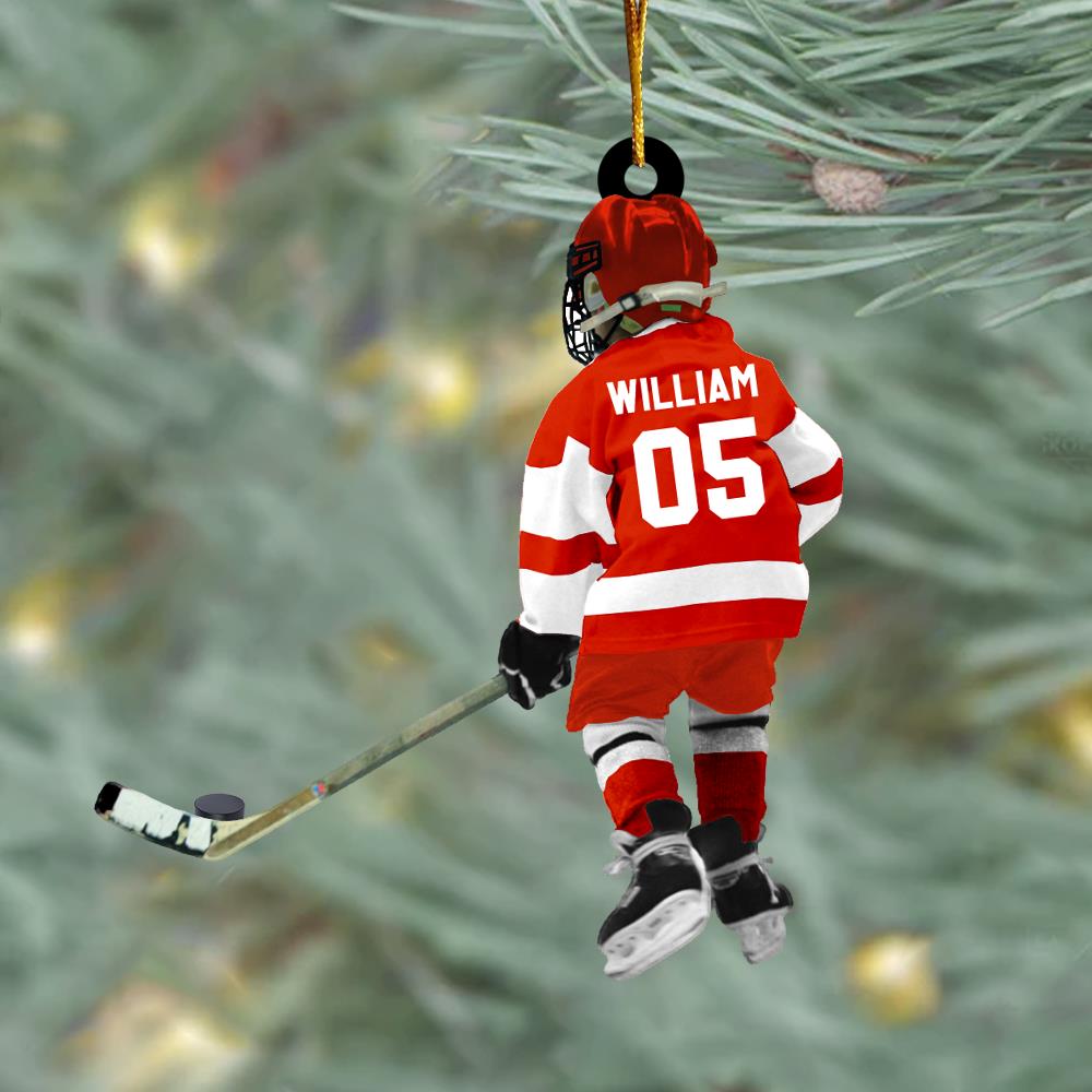 Little Hockey Player Custom Name Number Christmas Acrylic Ornament Gift For Hockey Lovers H2511 Nh00