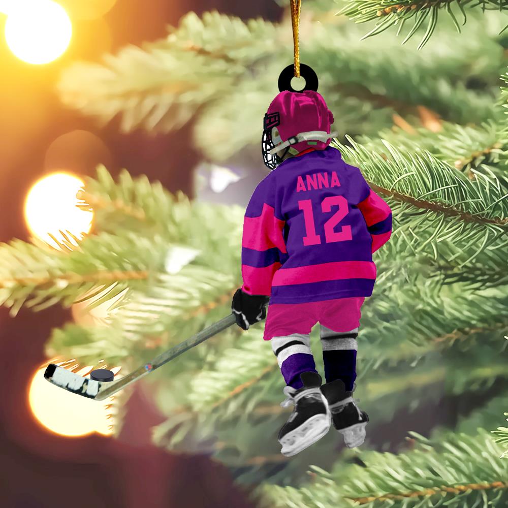 Little Hockey Player Custom Name Number Christmas Acrylic Ornament Gift For Hockey Lovers H2511 Nh00