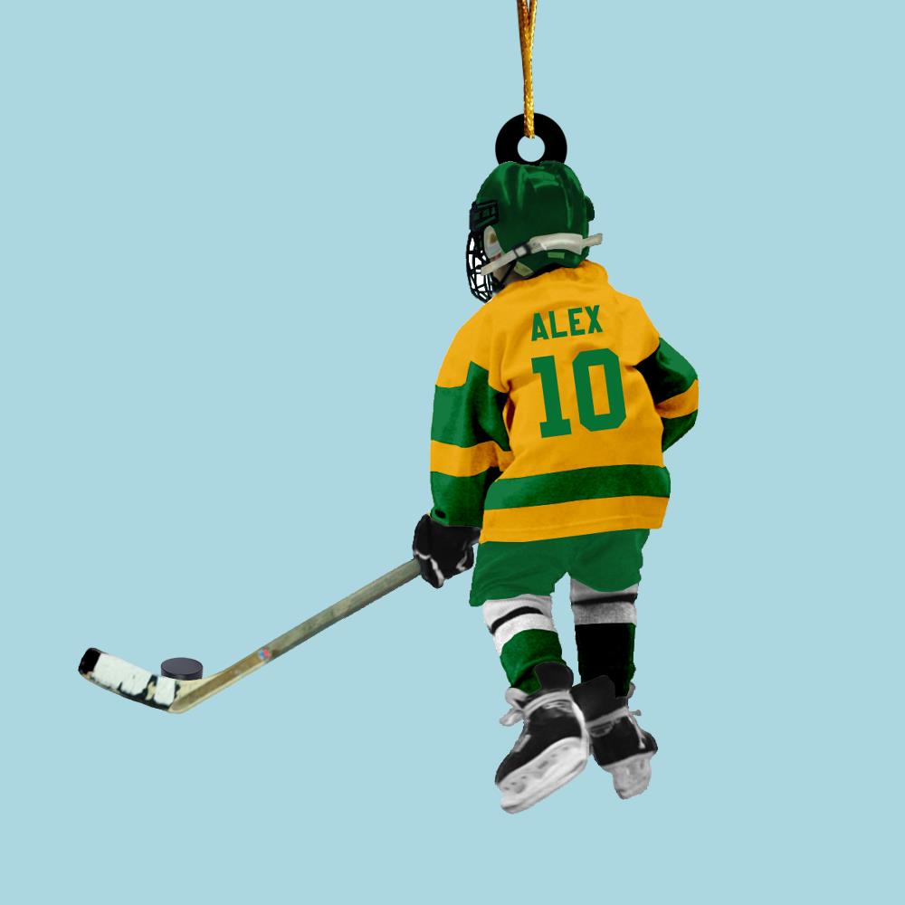 Little Hockey Player Custom Name Number Christmas Acrylic Ornament Gift For Hockey Lovers H2511 Nh00