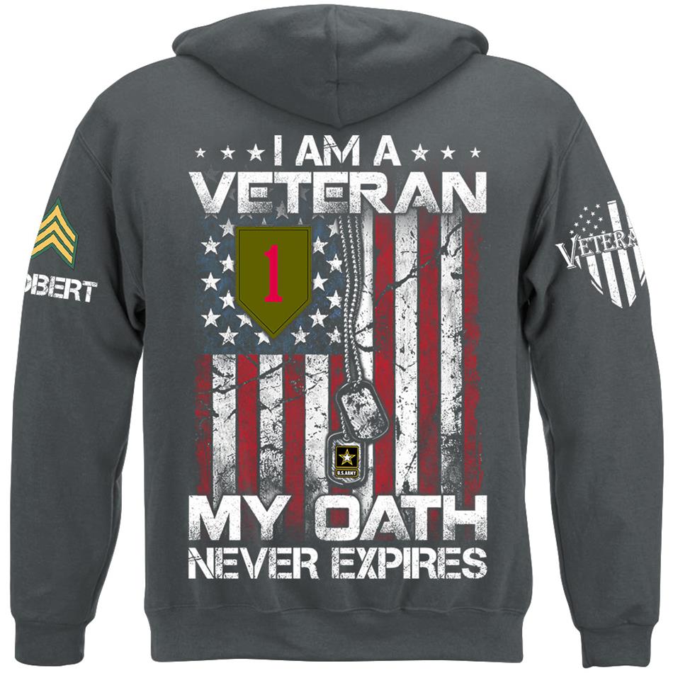 I am A Veteran My Oath Never Expires Veteran Day Custom Division Rank Shirt For Soldier Veteran Dad Grandpa H2511 Trna