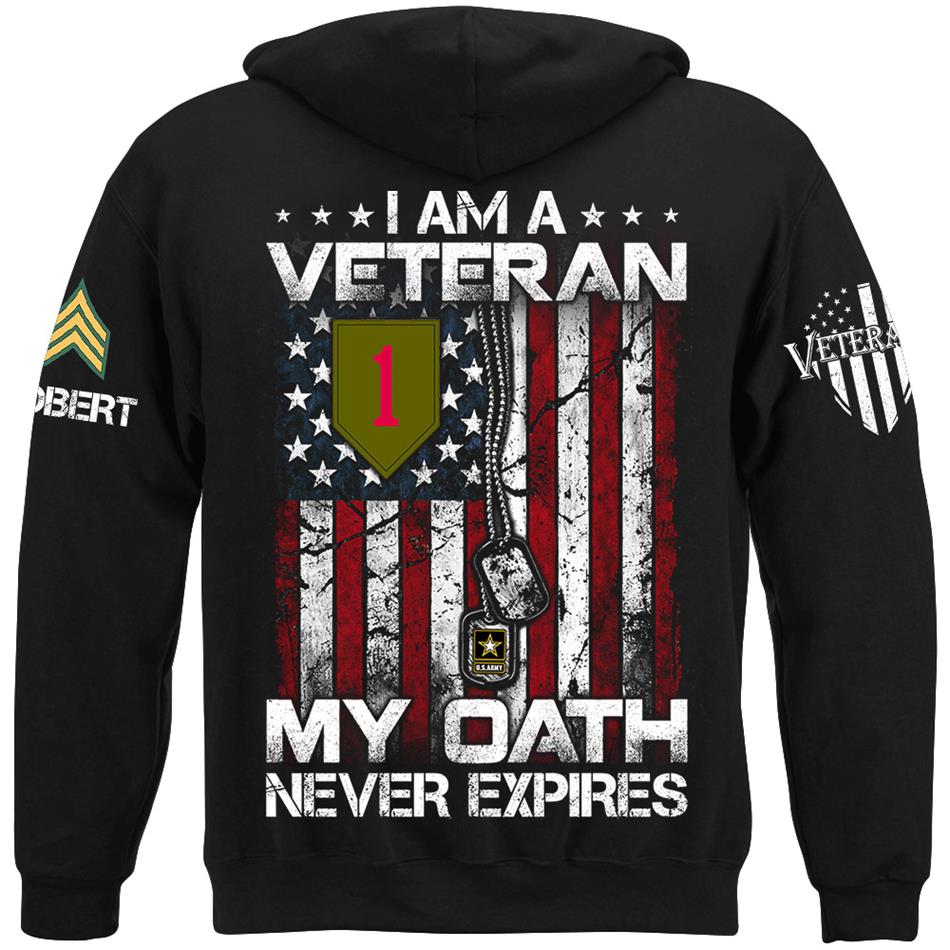 I am A Veteran My Oath Never Expires Veteran Day Custom Division Rank Shirt For Soldier Veteran Dad Grandpa H2511 Trna