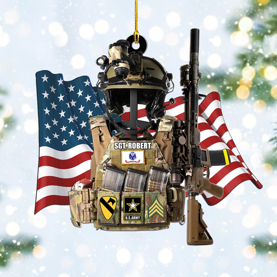 Custom All Branches Tactical Gear Stand With Rifle Rack Amerian Flag Christmas Ornament Personalized Gift For Veteran H2511 Trna