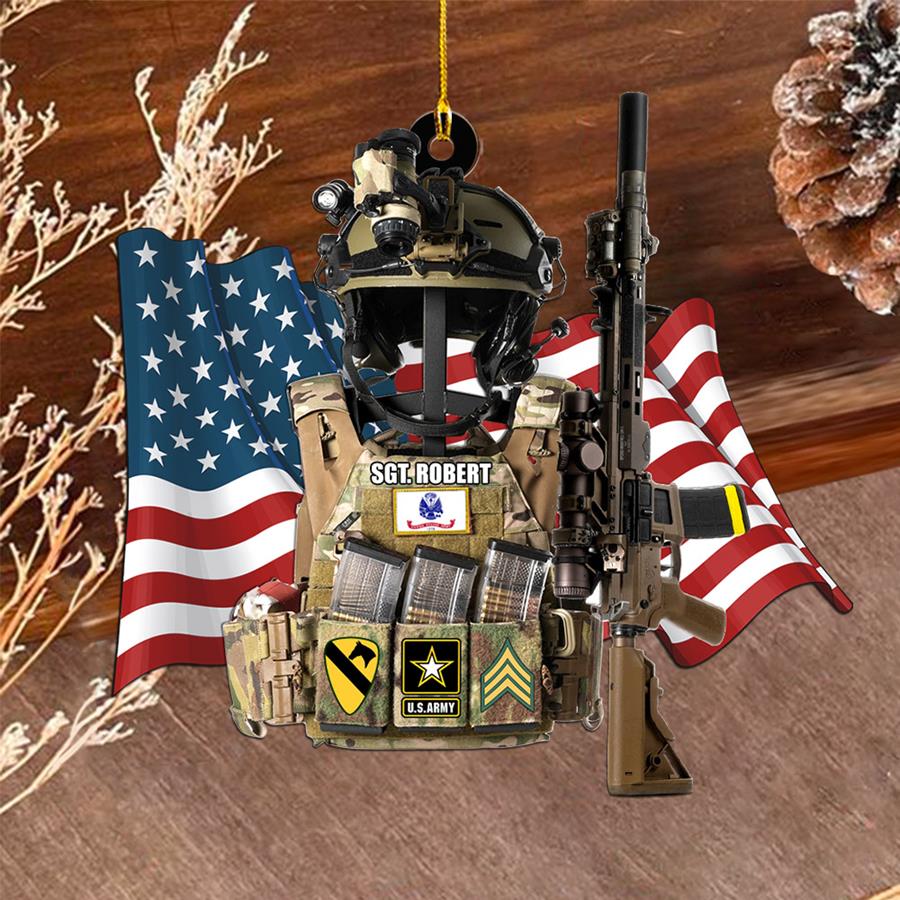 Custom All Branches Tactical Gear Stand With Rifle Rack Amerian Flag Christmas Ornament Personalized Gift For Veteran H2511 Trna