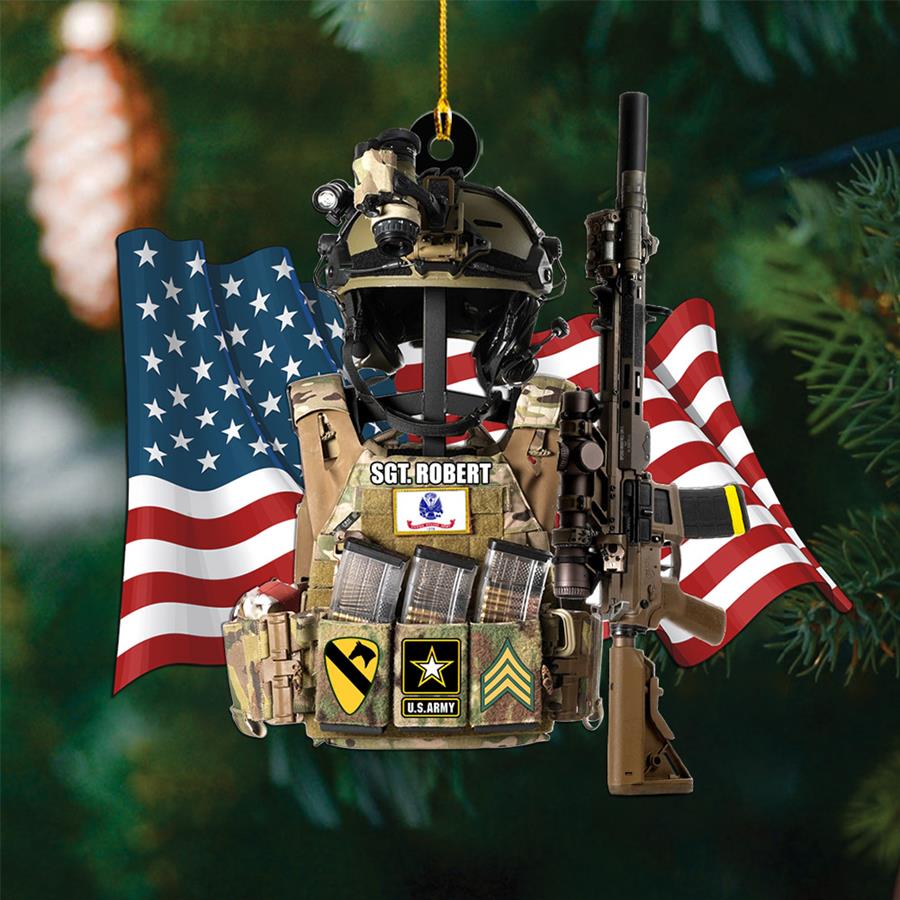 Custom All Branches Tactical Gear Stand With Rifle Rack Amerian Flag Christmas Ornament Personalized Gift For Veteran H2511 Trna