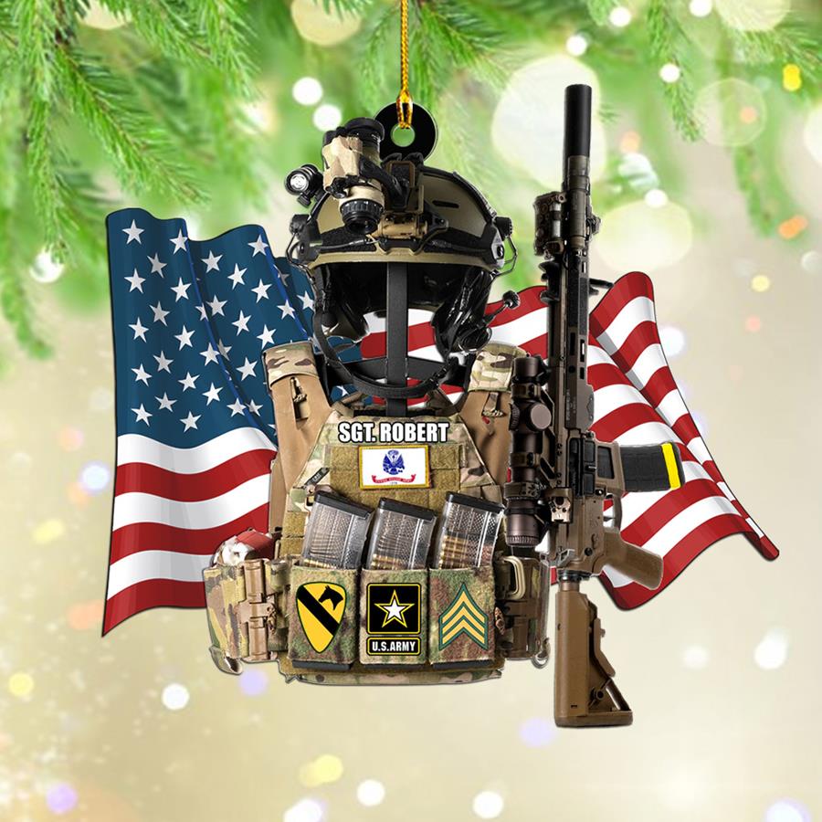 Custom All Branches Tactical Gear Stand With Rifle Rack Amerian Flag Christmas Ornament Personalized Gift For Veteran H2511 Trna
