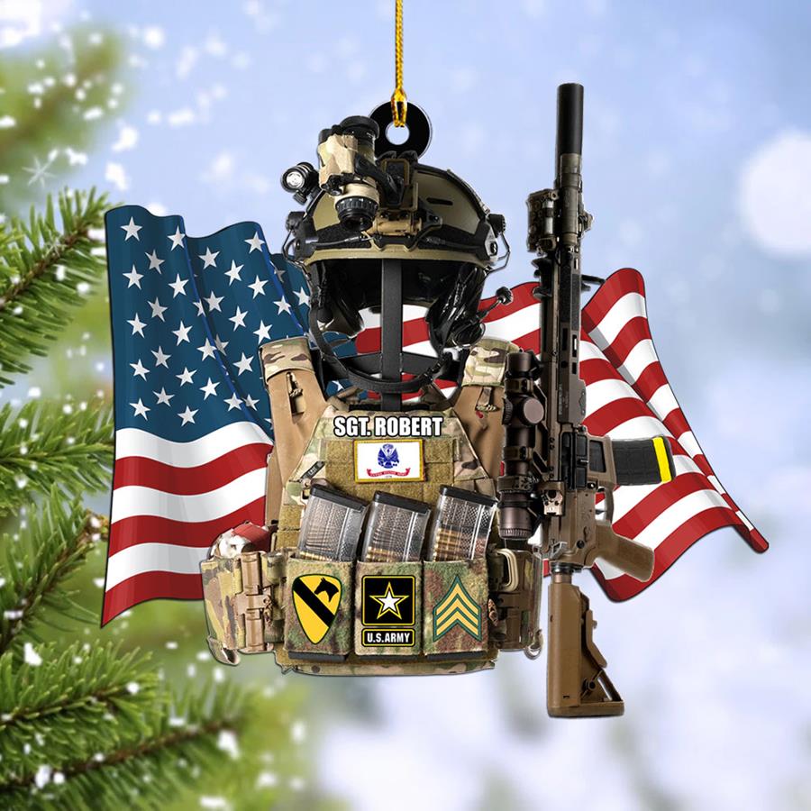 Custom All Branches Tactical Gear Stand With Rifle Rack Amerian Flag Christmas Ornament Personalized Gift For Veteran H2511 Trna