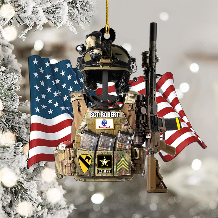 Custom All Branches Tactical Gear Stand With Rifle Rack Amerian Flag Christmas Ornament Personalized Gift For Veteran H2511 Trna