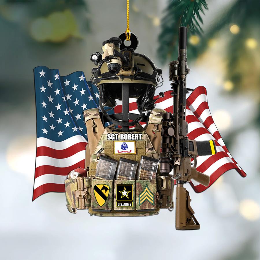 Custom All Branches Tactical Gear Stand With Rifle Rack Amerian Flag Christmas Ornament Personalized Gift For Veteran H2511 Trna