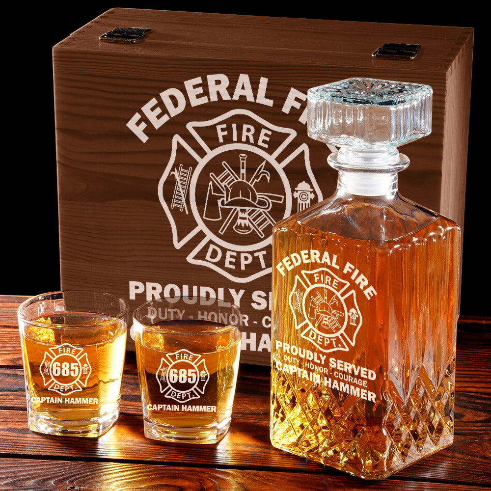 Proudly Served Duty Honor Courage Custom Decanter Set Gift For Firefighter H2511