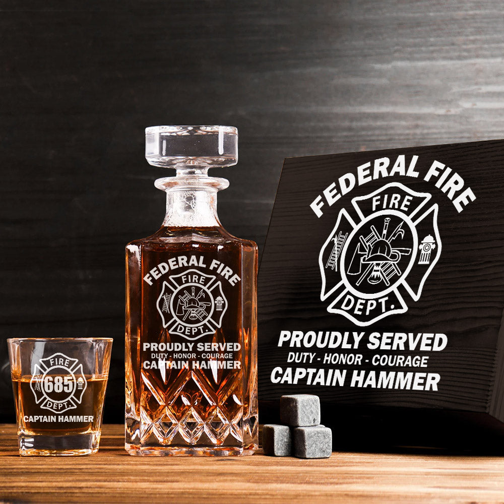 Proudly Served Duty Honor Courage Custom Decanter Set Gift For Firefighter H2511
