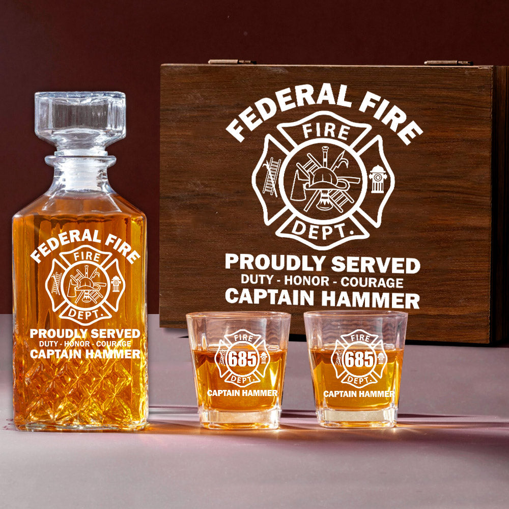 Proudly Served Duty Honor Courage Custom Decanter Set Gift For Firefighter H2511