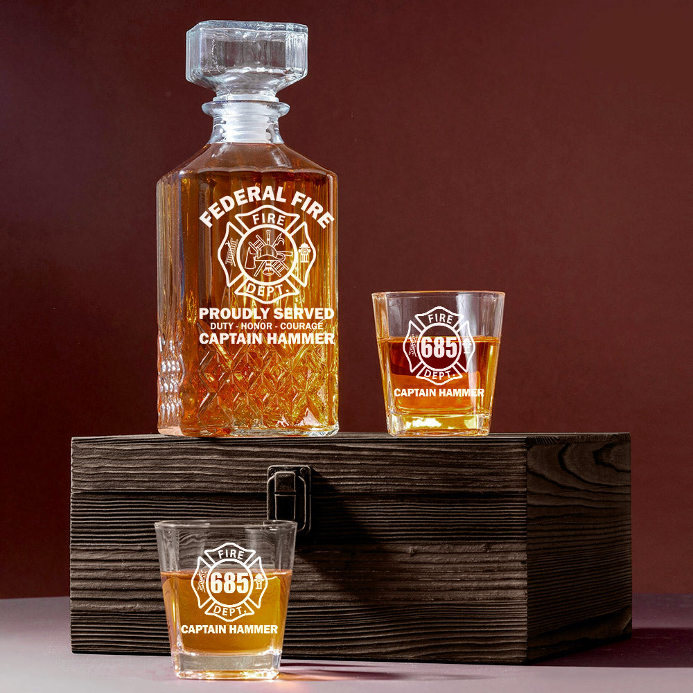 Proudly Served Duty Honor Courage Custom Decanter Set Gift For Firefighter H2511