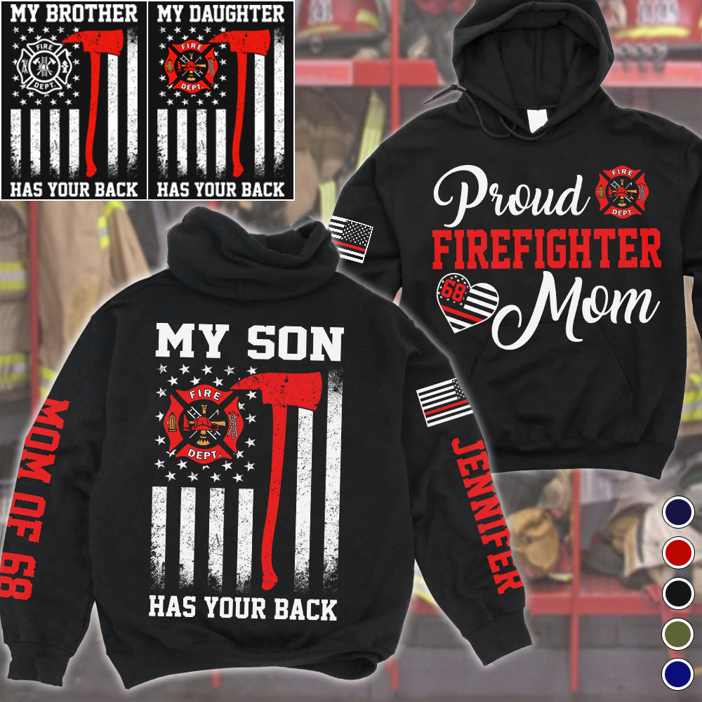 Proud Firefighter Mom My Son Has Your Back Personalized All Over Print Shirt For Firefighter Mom Dad Wife Family Member H2511 Trna
