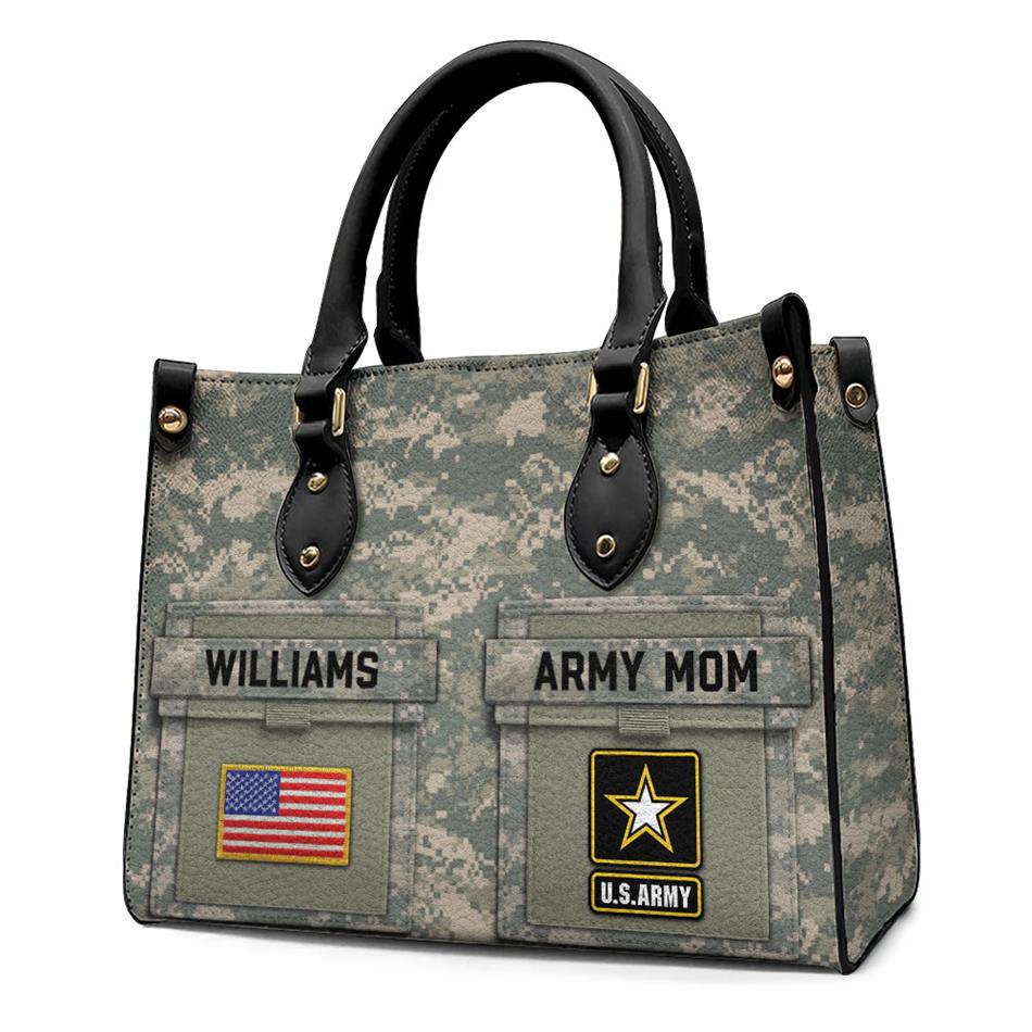 Proud Army Mom Custom Camouflage Leather Handbag Gift For US Army Mom Wife Grandma Sister... Military Gift H2511 Trna