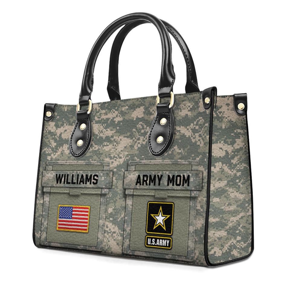 Proud Army Mom Custom Camouflage Leather Handbag Gift For US Army Mom Wife Grandma Sister... Military Gift H2511 Trna