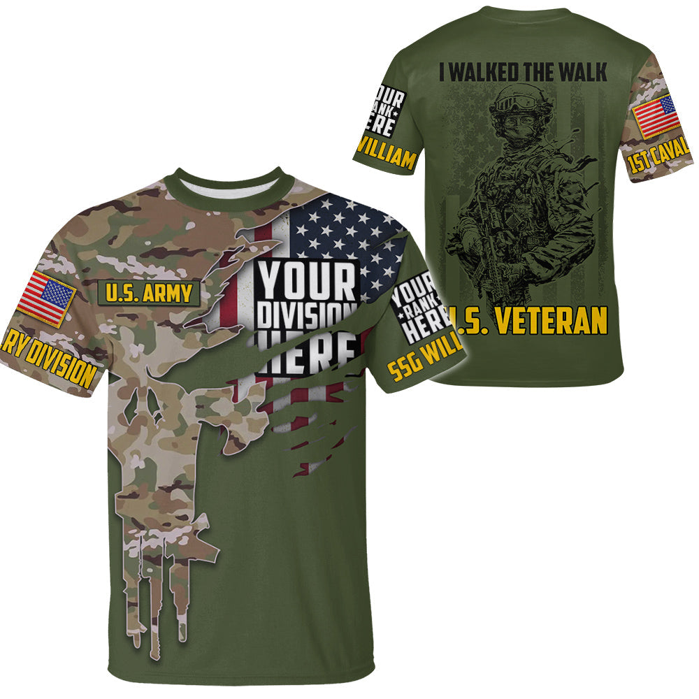 Camouflage Skull I Walked The Walk U.S. Veteran Custom Division Rank Personalized All Over Print Shirt For Veteran H2511