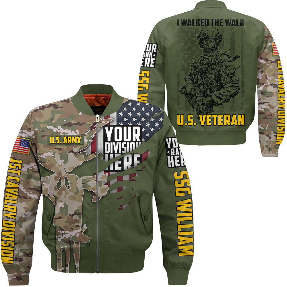 Camouflage Skull I Walked The Walk U.S. Veteran Custom Division Rank Personalized All Over Print Shirt For Veteran H2511