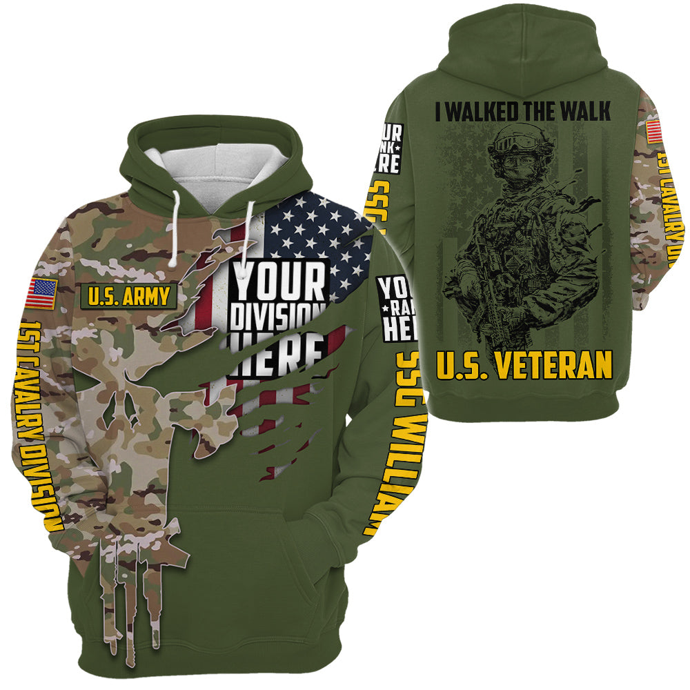 Camouflage Skull I Walked The Walk U.S. Veteran Custom Division Rank Personalized All Over Print Shirt For Veteran H2511