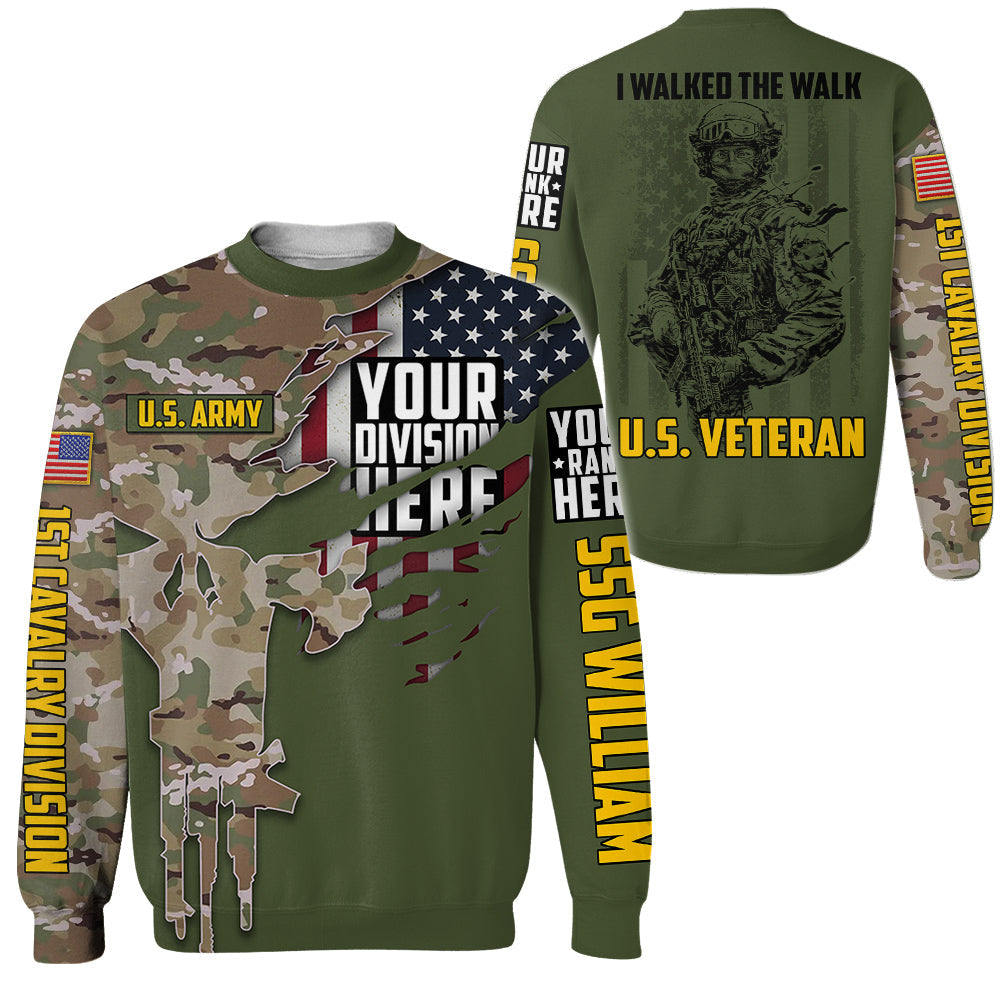 Camouflage Skull I Walked The Walk U.S. Veteran Custom Division Rank Personalized All Over Print Shirt For Veteran H2511
