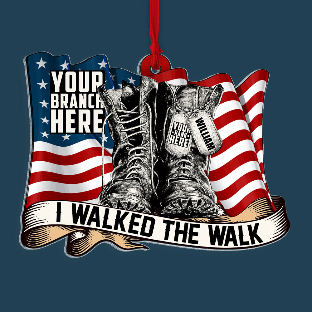 I Walked The Walk Combat Boot With Dog Tags Flag Personalized Ornament Gift For Veteran H2511