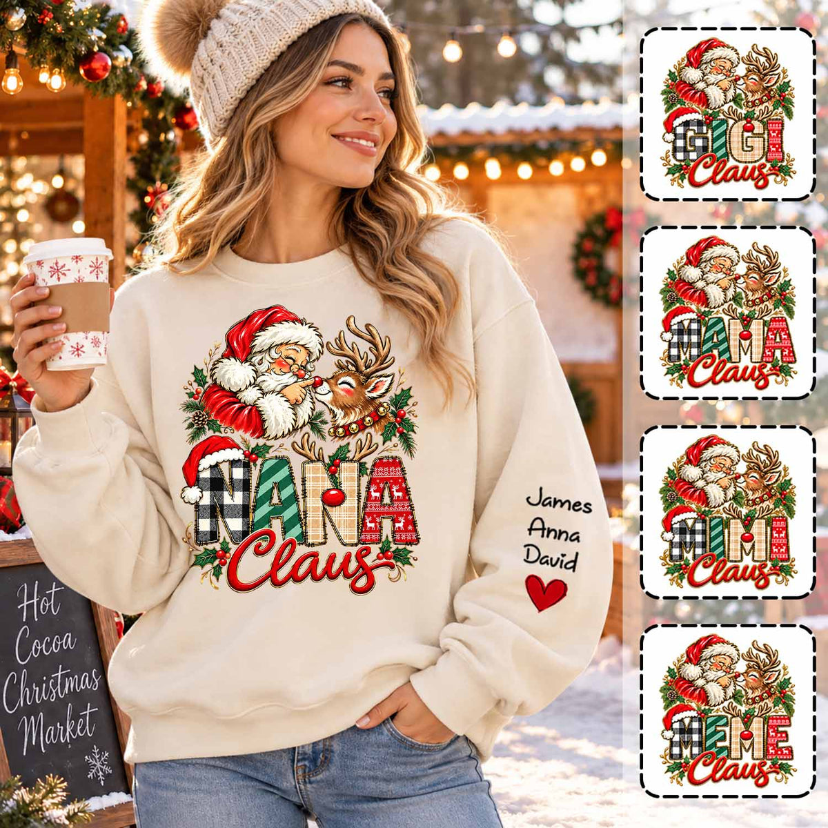 Gigi Claus Custom Sweatshirt - Best Family Christmas Gift for Grandma Santa Claus Boop Sweatshirt Reindeer, Santa Boop Funny Santa Sweatshirt New C2408 Tm01 NT01