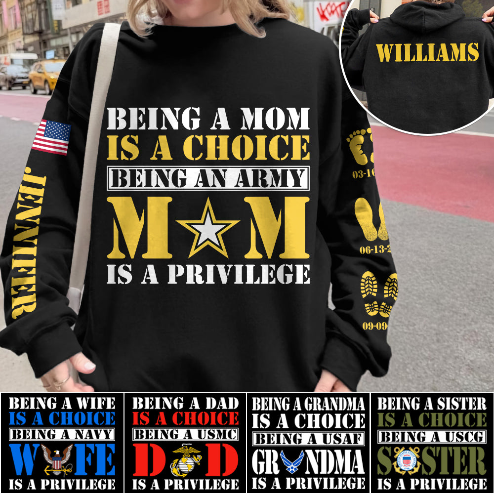 Being A Mom Is A Choice Being An Army Mom Is A Privilege All Over Print Shirt Hoodie Custom Recruit Training Unit Designation Shirt Gift For Military Family Members H2511