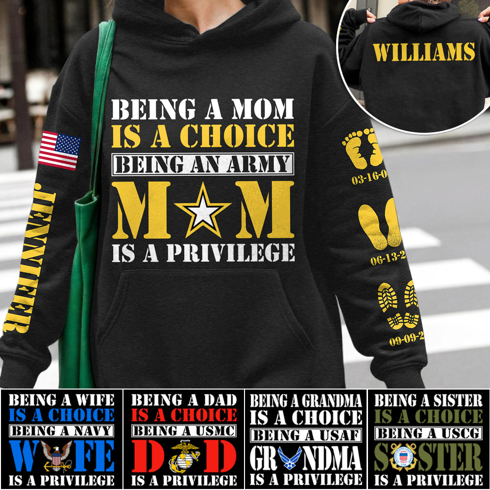 Being A Mom Is A Choice Being An Army Mom Is A Privilege All Over Print Shirt Hoodie Custom Recruit Training Unit Designation Shirt Gift For Military Family Members H2511